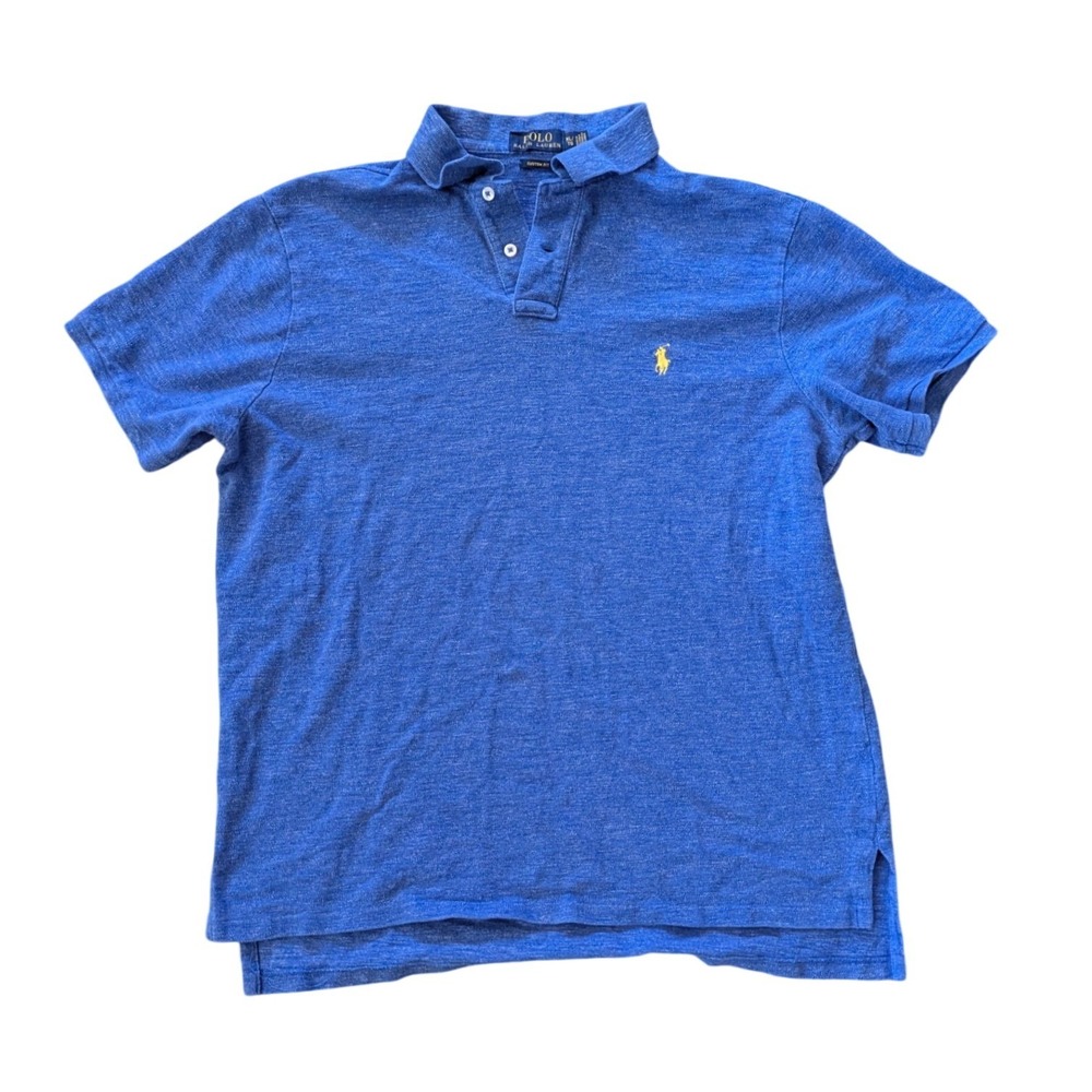 Polo Ralph Lauren Poloβ Mens XL Blue Custom Fit Short Sleeve Yellow Pony Preppy